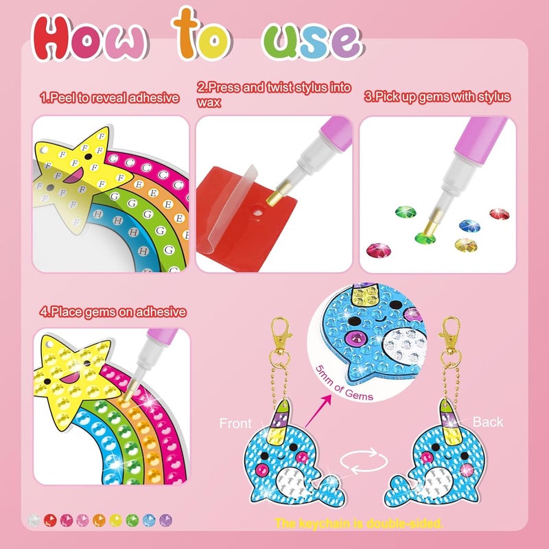 BANBBUR 16 Pcs Gem Art for Kids Age 4-8 8-12,Kids Crafts 5D Gem Diamond Art Kit with 5 Suncatchers/5 Keychains/6 Magical Stickers,Painting Art Crafts for Christmas - Image 5